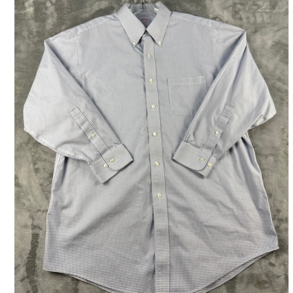 Brooks Brothers Button-Down Mens 16.5 346 Regular Fit Blue Check Non-Iron EUC